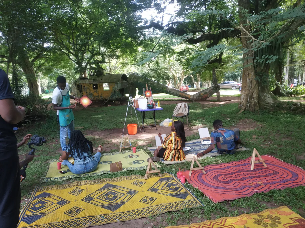 A guided painting session in the park